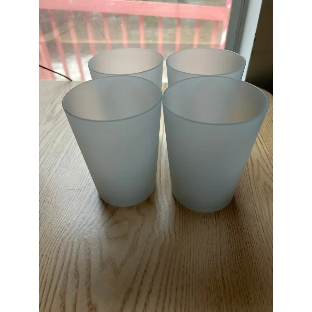 New 4pc Hard Plastic Drink Cups Frosted 4.5”x3.5” Microwave Dishwasher Safe